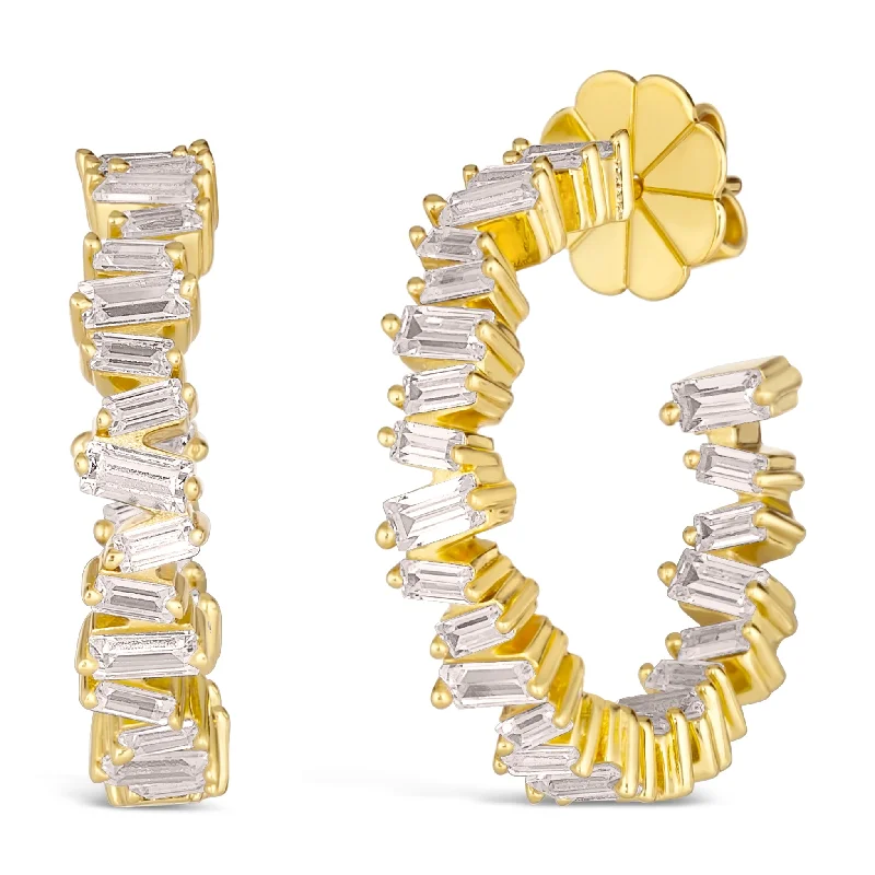 Best hoop earrings with gemstone accents for a colorful and elegant appearance-1 Carat Diamond Crystalline Baguette Hoops