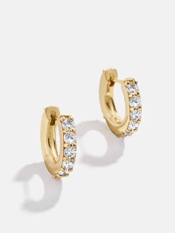 Best hoop earrings with sterling silver for an affordable and chic design-18K Gold Birthstone Huggie Earrings - Crystal