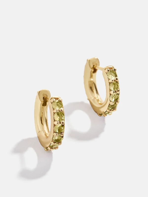 Best hoop earrings with infinity designs for a timeless and meaningful symbol-18K Gold Birthstone Huggie Earrings - Peridot