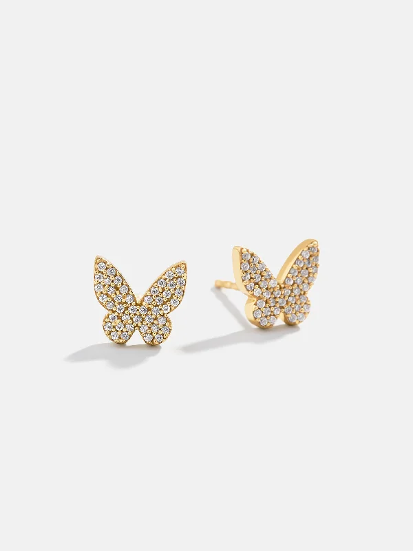 Hoop earrings with satin finishes for a smooth and elegant appearance-18K Gold Butterfly Earrings - Gold/Pavé