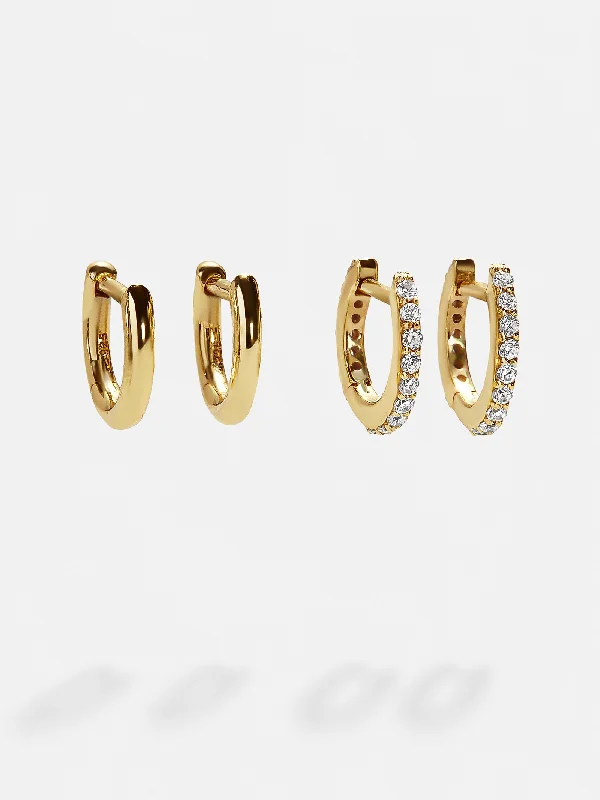 Best hoop earrings with stacked layers for a dimensional and bold look-Nicole 18K Gold Earring Set - Gold/Pavé