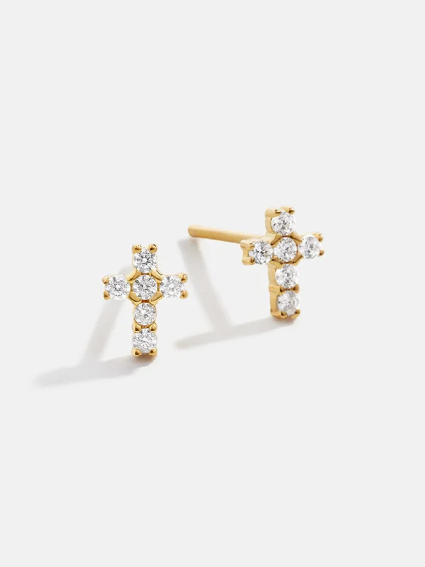 Hoop earrings with braided patterns for a detailed and textured finish-Christina 18K Gold Earrings - Pavé Cross