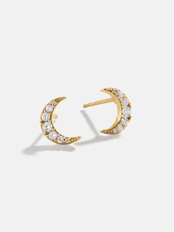 Best hoop earrings with oval shapes for a unique and elongated design-18K Gold Moon Earrings - Gold/Pavé