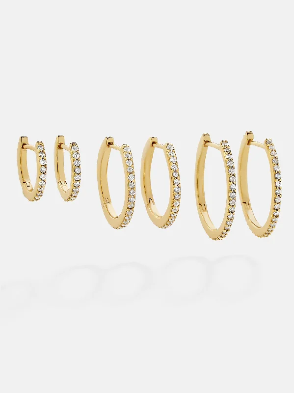 Hoop earrings with oversized pearl accents for a statement-making look-Niata 18K Gold Earring Set - Gold/Pavé