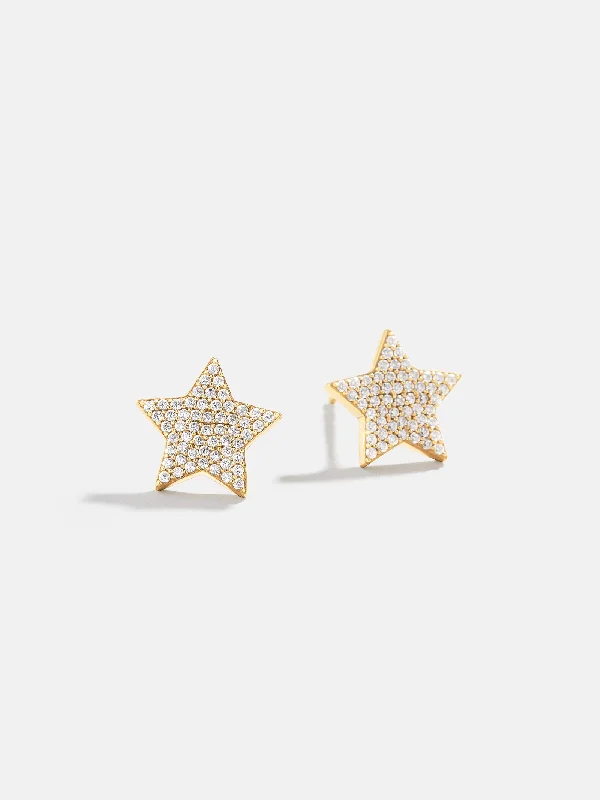 Hoop earrings with faceted crystals for added sparkle and shine-18K Gold Star Earrings - Gold/Pavé