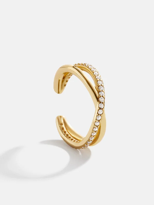 Best hoop earrings with minimalist designs for a clean and modern aesthetic-Mercedes 18K Gold Ear Cuff - Gold/Pavé