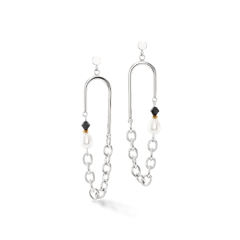 Hoop earrings with oversized pearl accents for a statement-making look-Amulet Boho Pearls earrings black and white