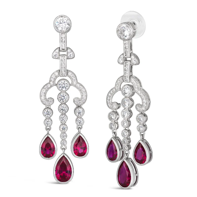 Best hoop earrings with satin ribbons for a soft, feminine appearance-Arya Ruby Chandelier Earrings