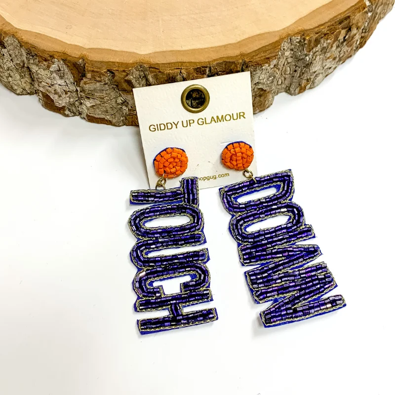 Hoop earrings with crescent moon shapes for a celestial and mystical appearance-Beaded Touch Down Post Back Earrings in Orange and Navy