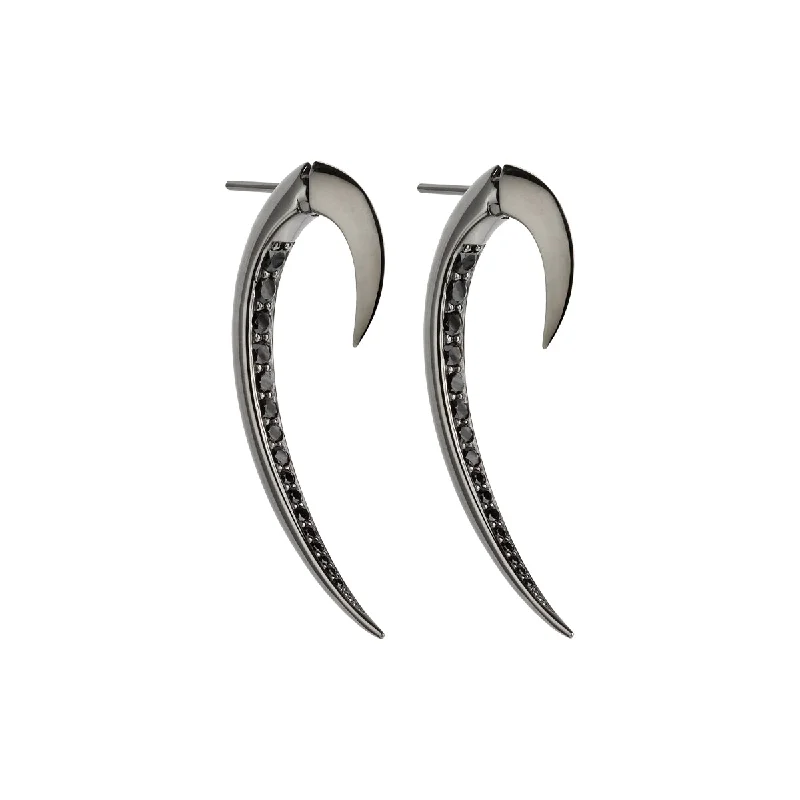 Hoop earrings with intricate designs for a unique and artistic appearance-Hook Size 1 Earrings - Silver Black Rhodium & Black Spinel