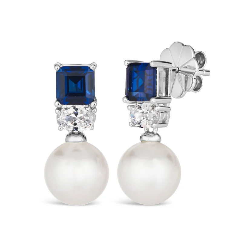 Hoop earrings with cut-out designs for a creative and lightweight effect-Blue Sapphire and Pearl Earring Drops