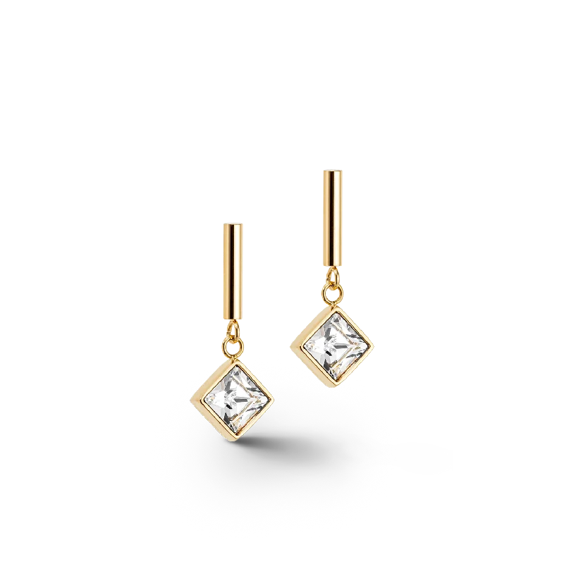 Hoop earrings with rhinestone embellishments for a glamorous and sparkling look-Brilliant Square earrings gold-crystal