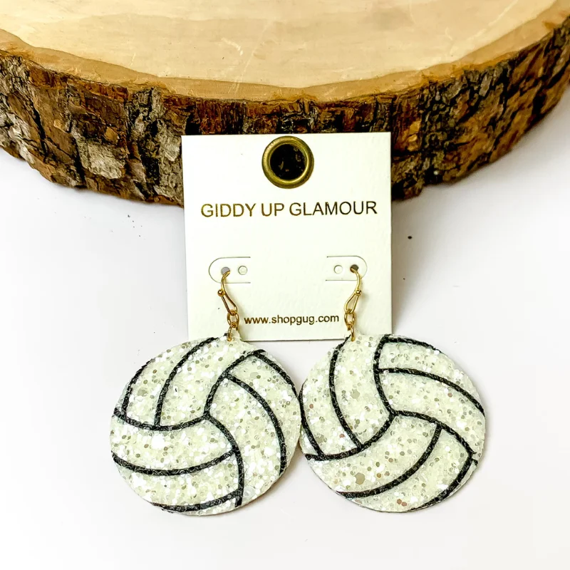 Hoop earrings with infinity loop designs for a continuous and eternal shape-Circle Drop Glitter Volleyball Earrings in White