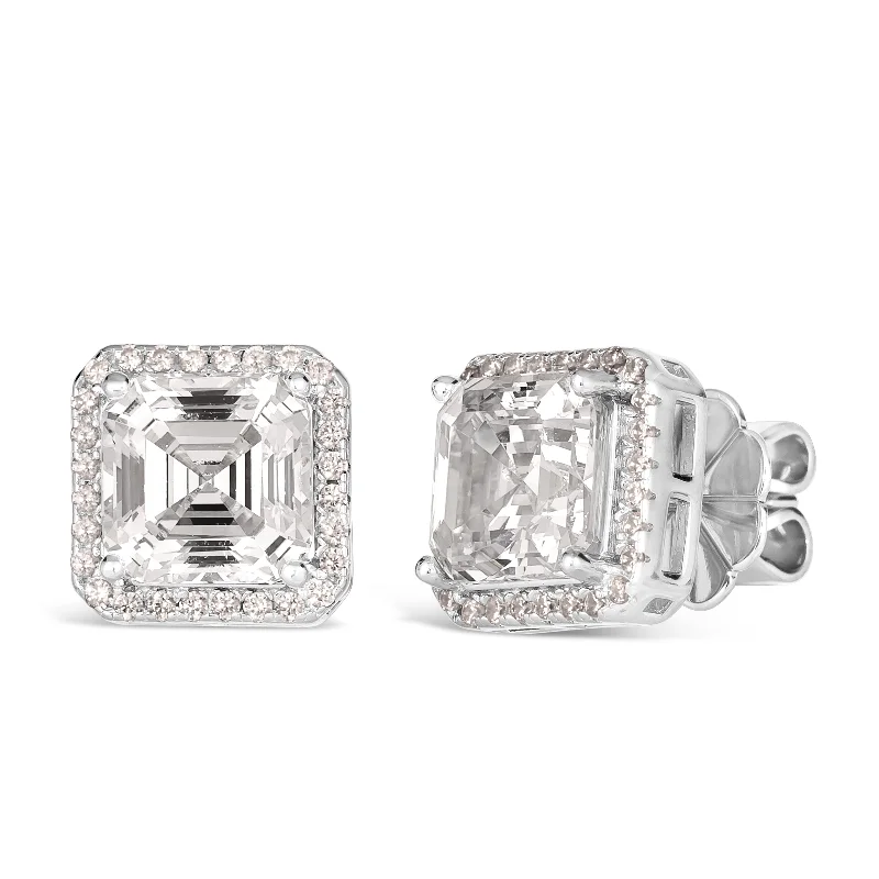 Hoop earrings with hearts for a sweet and romantic gesture-Classic Asscher 3 Carat Diamond Crystalline Halo Studs