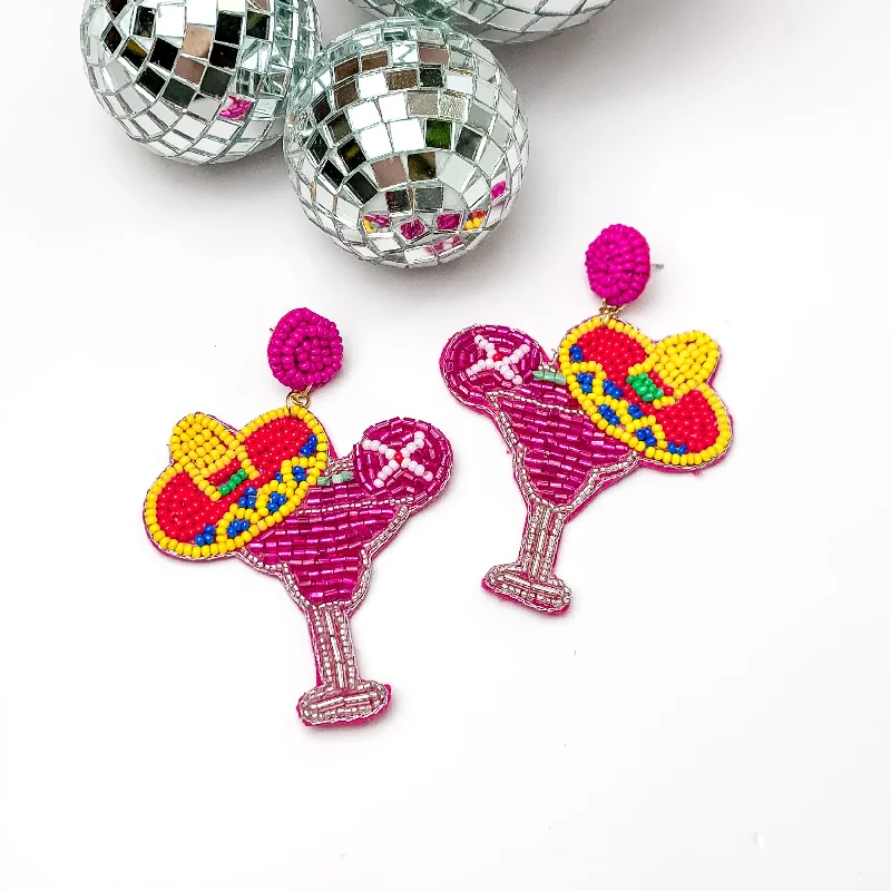 Best hoop earrings with floral designs for a feminine and delicate look-Cocktail Glass in Pink with a Sombrero Hat Earrings