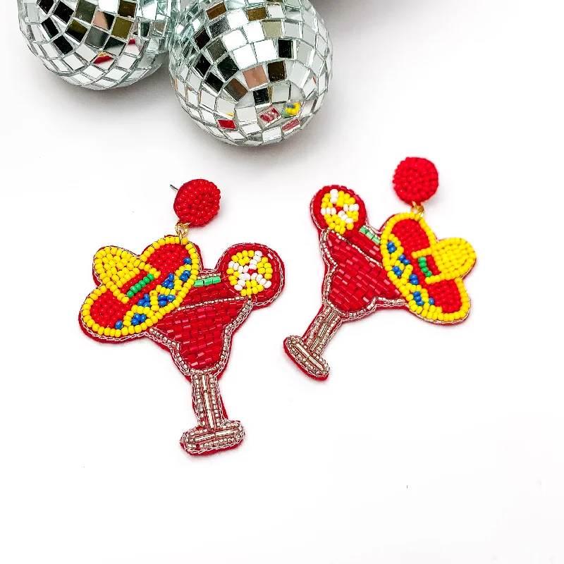 Medium hoop earrings for an everyday look with the perfect balance of style-Cocktail Glass in Red with a Sombrero Hat Earrings