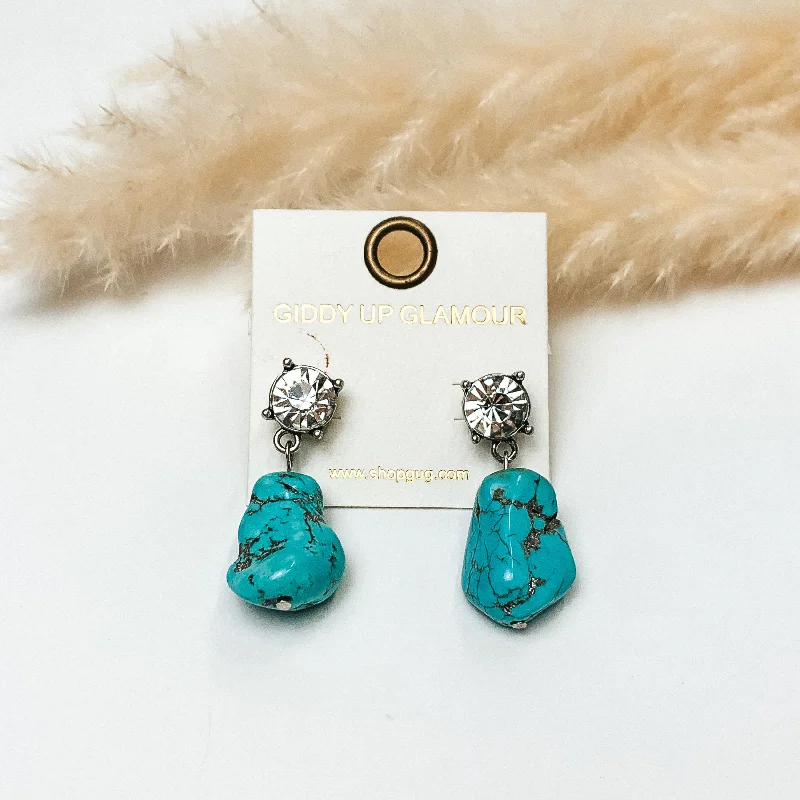 Best hoop earrings with Swarovski crystals for added sparkle and luxury-Clear Crystal Post Back Earrings with Faux Turquoise Stone Drop