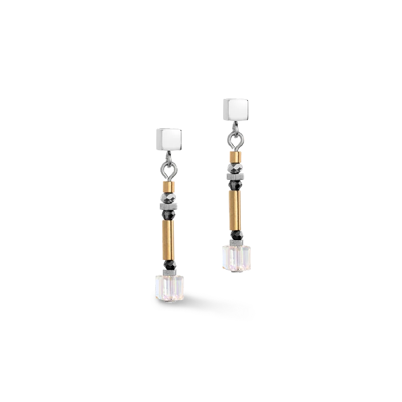 Best hoop earrings with marbled designs for a trendy and artistic effect-Cube Story Minimalistic Sparkling earrings grey gold