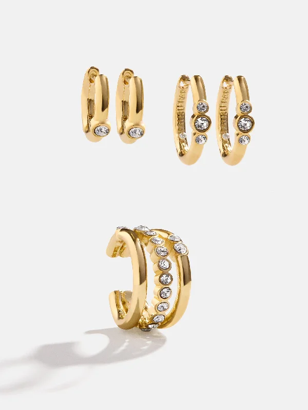 Hoop earrings with stacked layers for a bold and textured design-Blythe Earring Set - Gold/Pavé