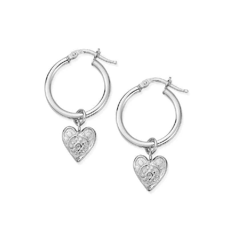 Hoop earrings with textured finishes for a vintage and classic style-Decorated Heart Hoop Earrings