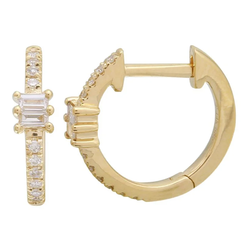 Best hoop earrings with gemstone accents for a colorful and elegant appearance-Diamond Baguette Huggie