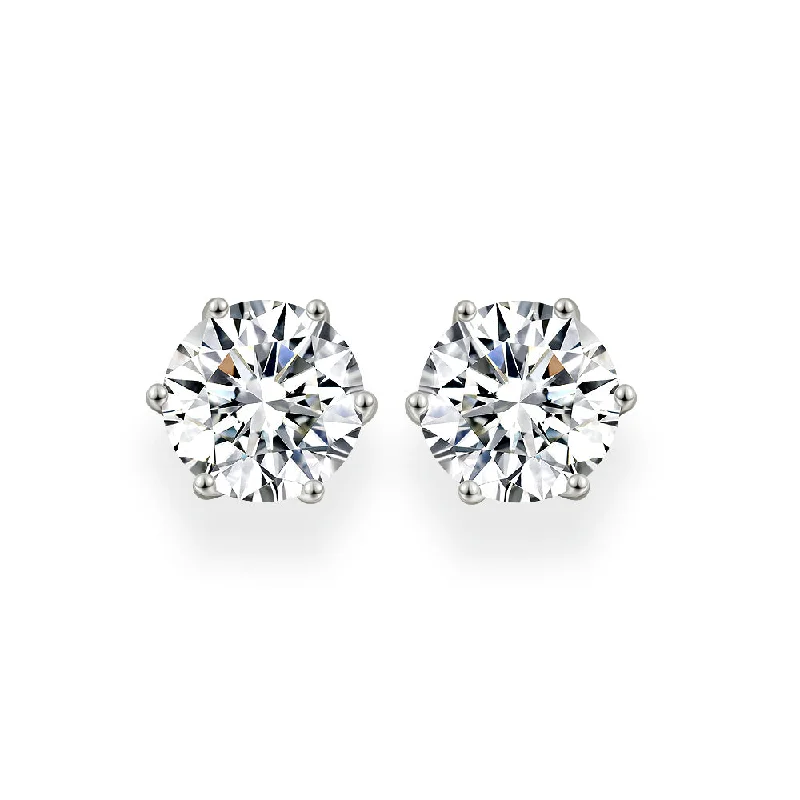 Classic hoop earrings with a thin profile for a sleek and subtle style-Diamond Crystalline 6 Prong Studs 2 Carat