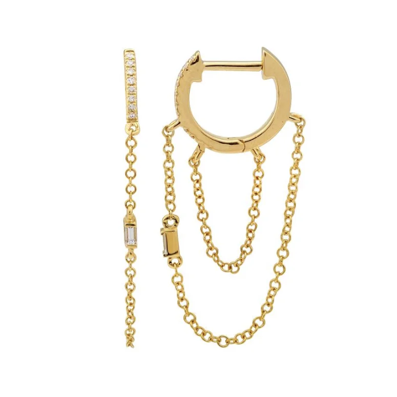 Best hoop earrings with snake chain details for a sleek and modern touch-Double Chain Diamond Huggies