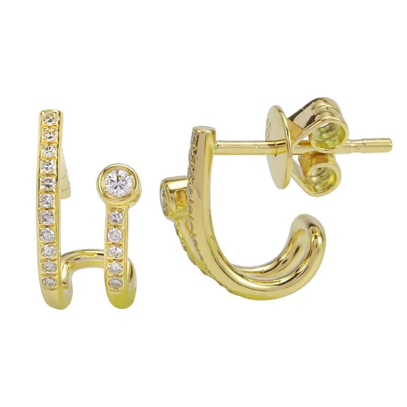 Best hoop earrings with gold-plated finishes for an affordable luxury vibe-Double Row Huggie Round Bezel Hoop