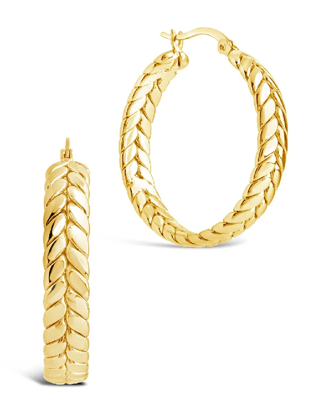 Hoop earrings with gold accents for a warm, elegant statement piece-Double Row Herringbone Statement Hoop Earrings