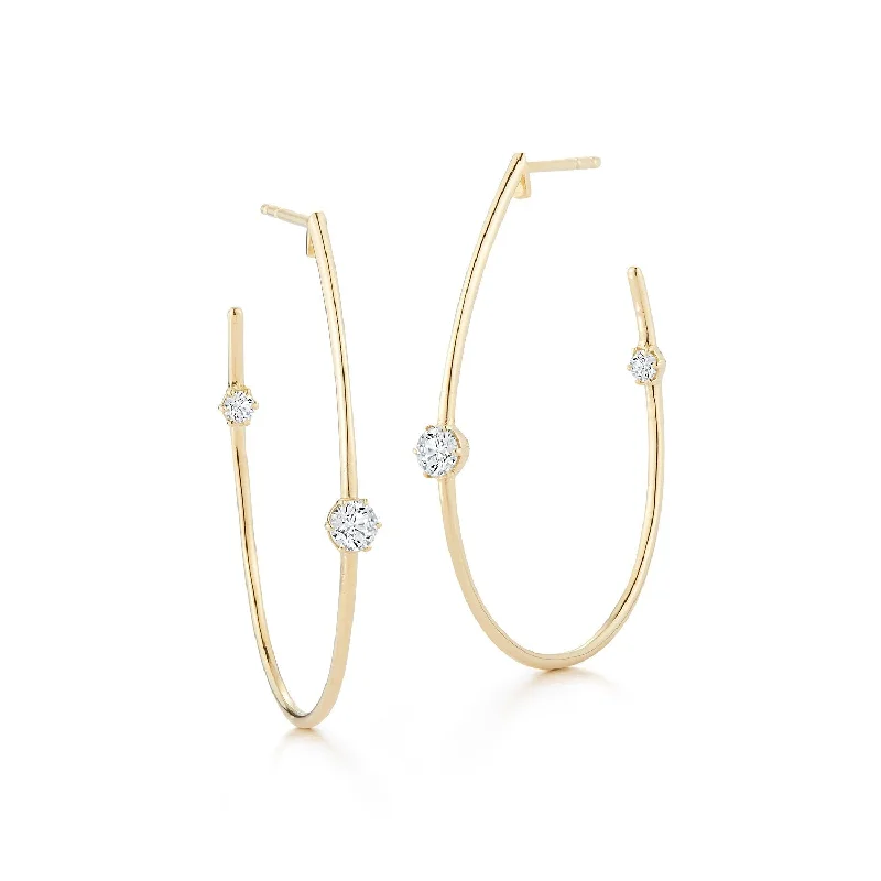 Hoop earrings with colorful beads for a fun and playful vibe-Duet Diamond Hoops