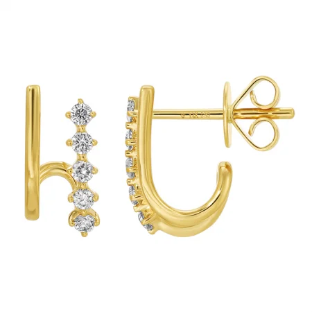 Small hoop earrings for a delicate and understated everyday wear-Duo Diamond and Gold Line Lobe Earrings