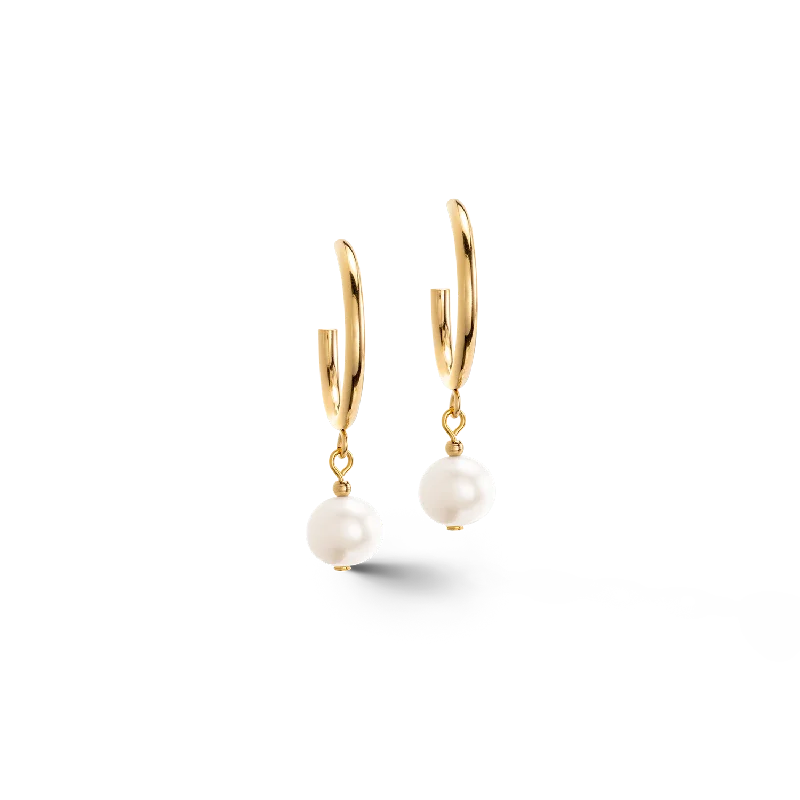 Best hoop earrings with geometric pendants for a modern, chic appeal-Earrings Creole Freshwater Pearls & Chunky Chain Navette Multiwear white-gold