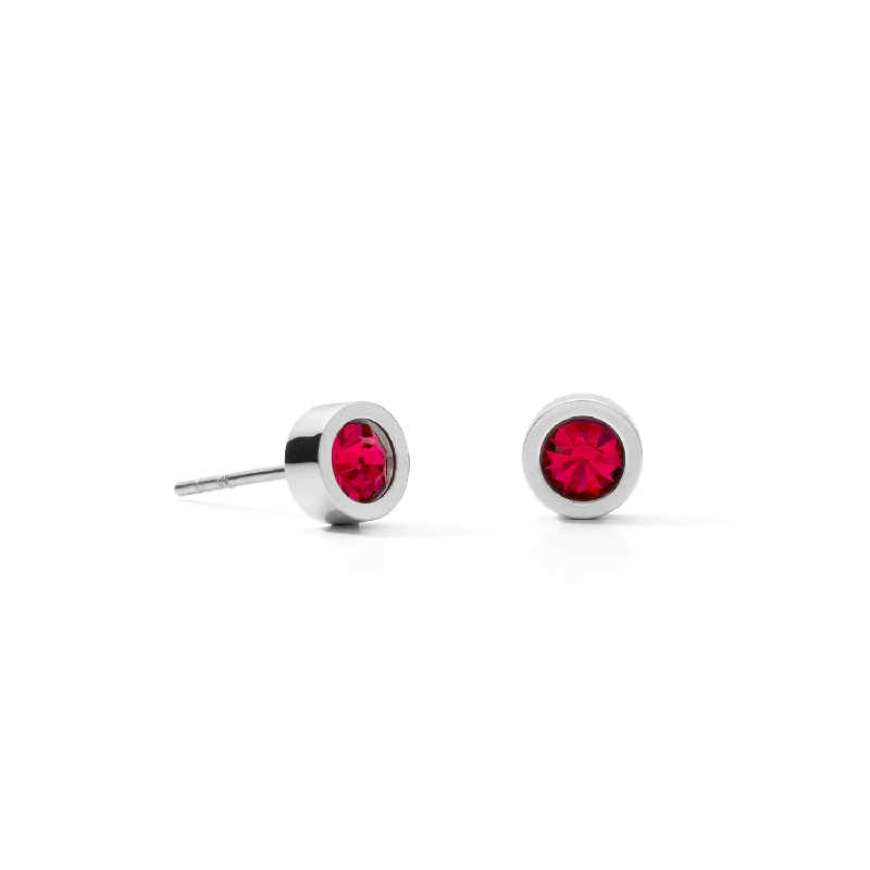 Hoop earrings with leather accents for a sleek and bold combination-Earrings Crystal & stainless steel silver red