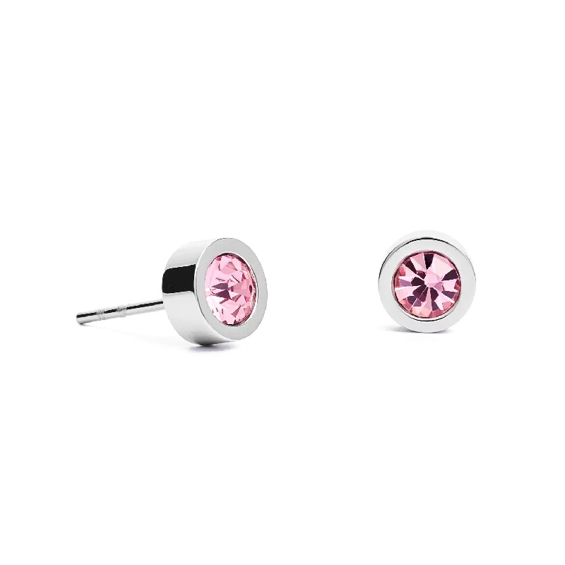 Hoop earrings with crescent moon shapes for a celestial and mystical appearance-Earrings Crystal & stainless steel silver rose