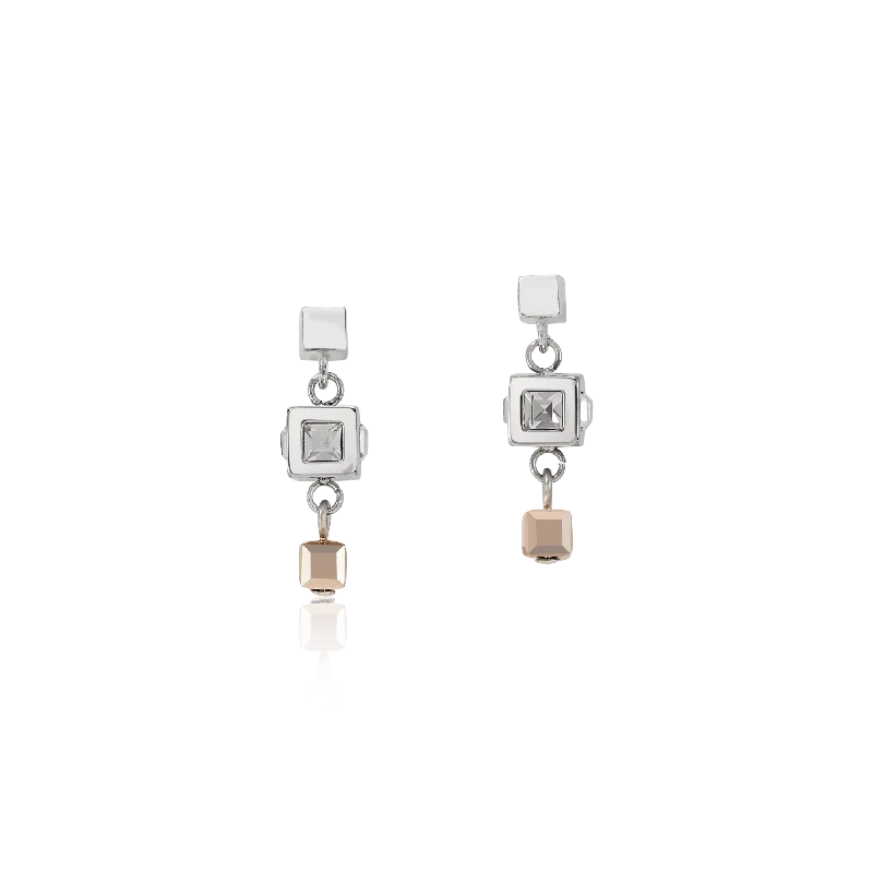 Hoop earrings with twisted leather for a chic and modern boho look-Earrings GeoCUBE® cluster silver-rose gold