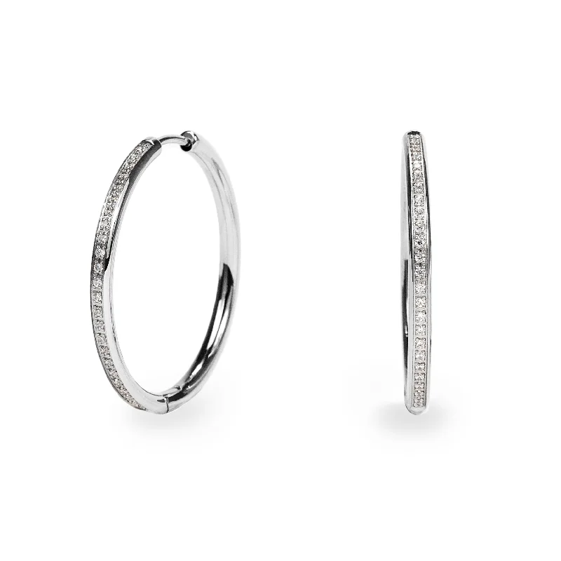 Best hoop earrings with geometric cuts for a sharp, modern appeal-Stainless thin half eternity hoop earrings