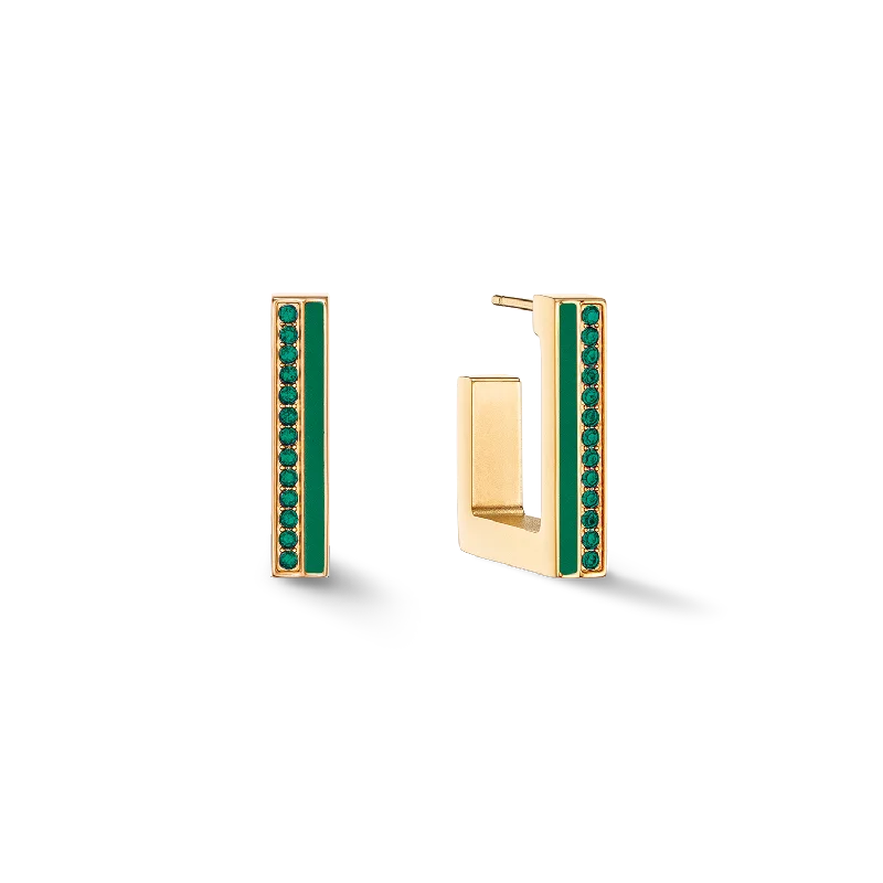 Best hoop earrings with vintage-style detailing for a nostalgic and timeless look-Earrings Hoops Square Stripes 20 gold-green