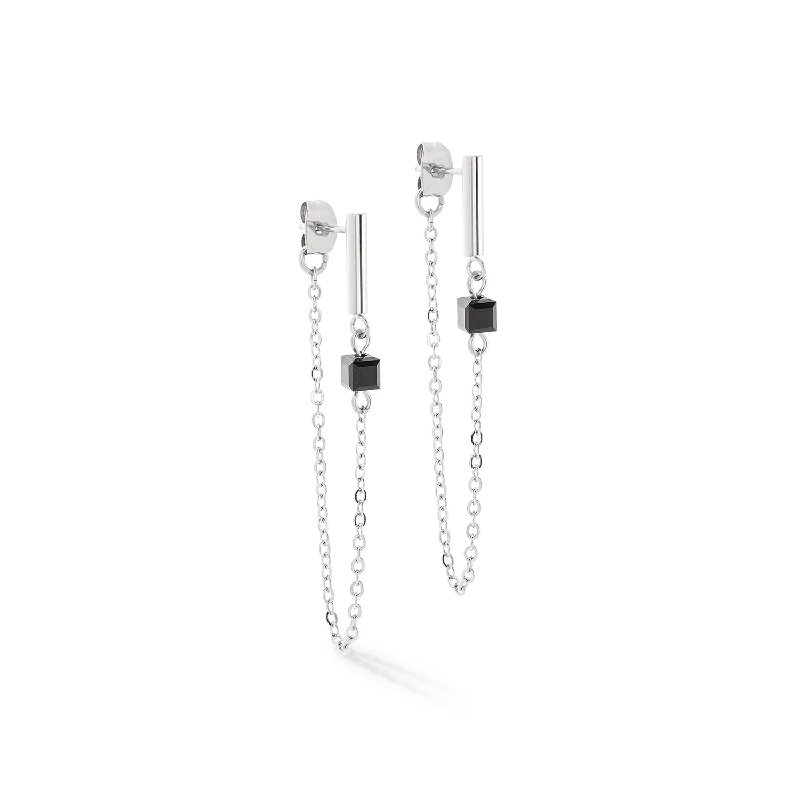 Best hoop earrings with sparkling cubic zirconia for a brilliant, budget-friendly effect-Earrings Mini Cubes & Chain silver-black