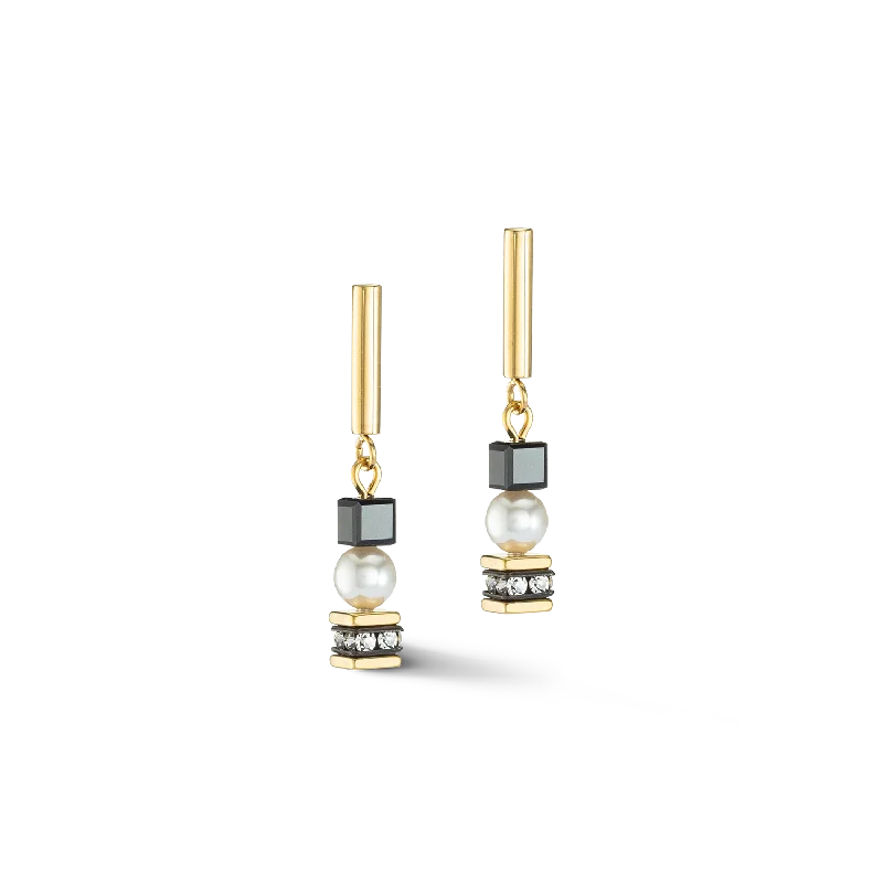 Hoop earrings with diamond-cut surfaces for added sparkle and shine-Earrings Mysterious Cubes & Pearls gold-black