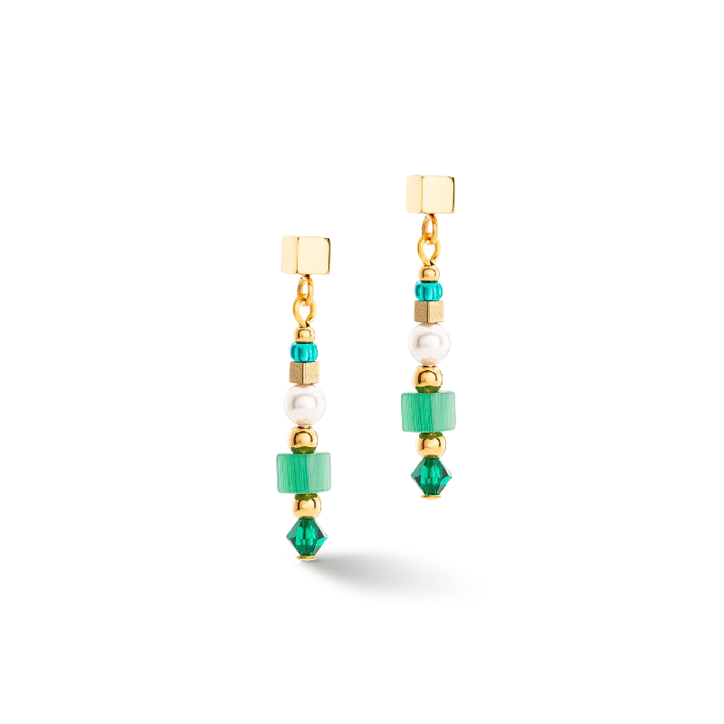 Best hoop earrings with turquoise stones for a bohemian-inspired vibe-Earrings Square Stripes gold-green