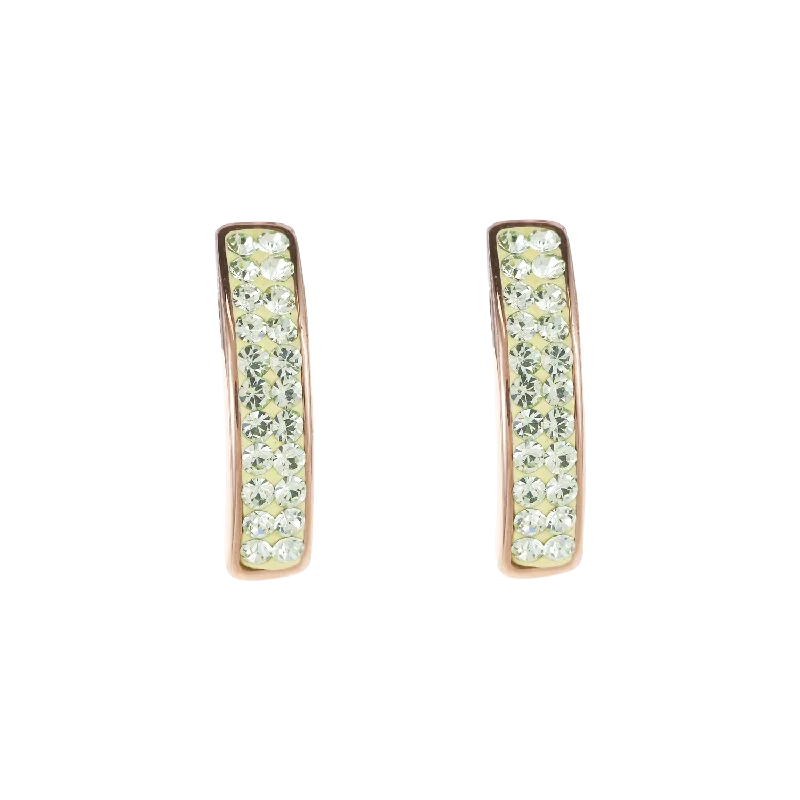 Hoop earrings with a matte finish for a sleek and sophisticated appearance-Earrings stainless steel rose gold & crystals pavé light green