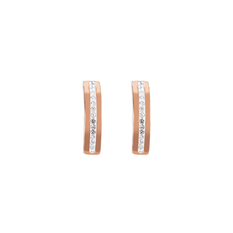 Small hoop earrings for a delicate and understated everyday wear-Earrings stainless steel rose gold & crystals pavé strip crystal