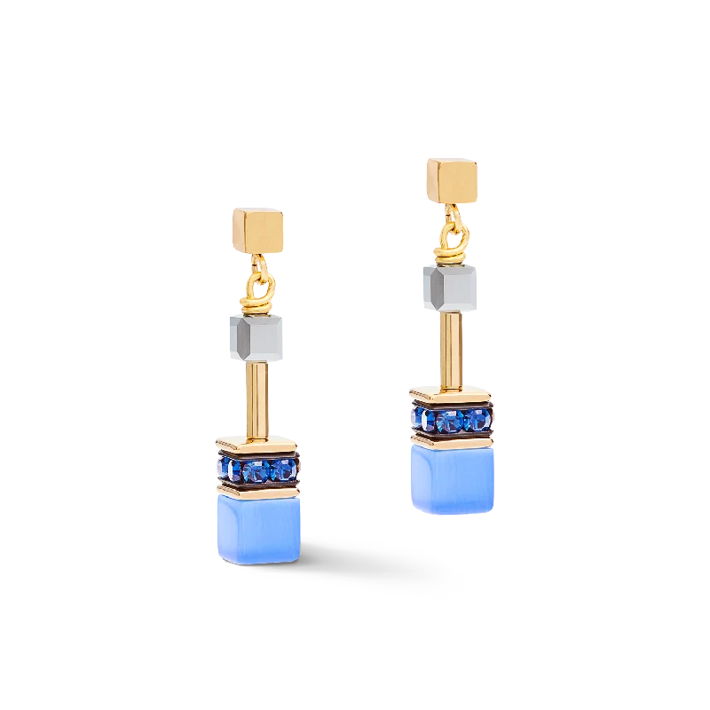 Hoop earrings with polished metal for a shiny and high-quality finish-GeoCUBE® Earrings blue-gold