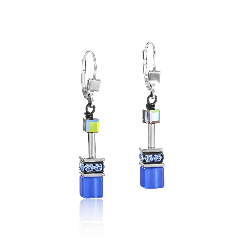 Small hoop earrings for a delicate and understated everyday wear-GeoCUBE® Earrings cobalt blue