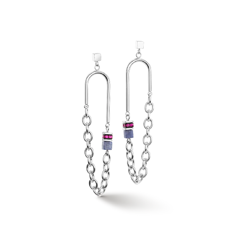 Hoop earrings with stacked layers for a bold and textured design-GeoCUBE® Iconic Boho earrings silver-multicolour