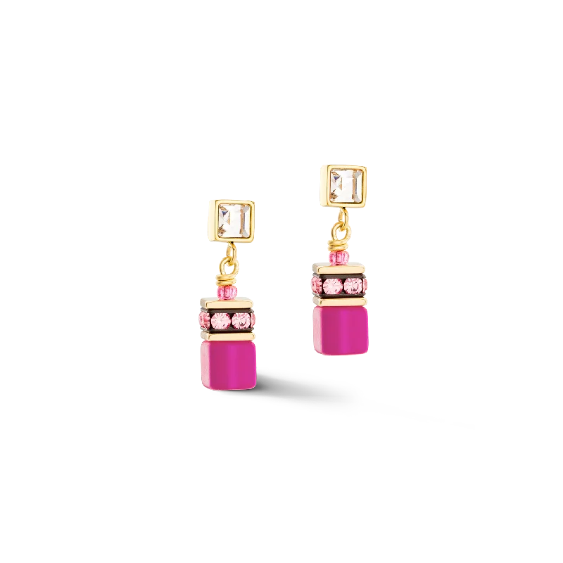 Hoop earrings with resin accents for a bold and colorful design-GeoCUBE® Iconic Chain earrings gold-magenta