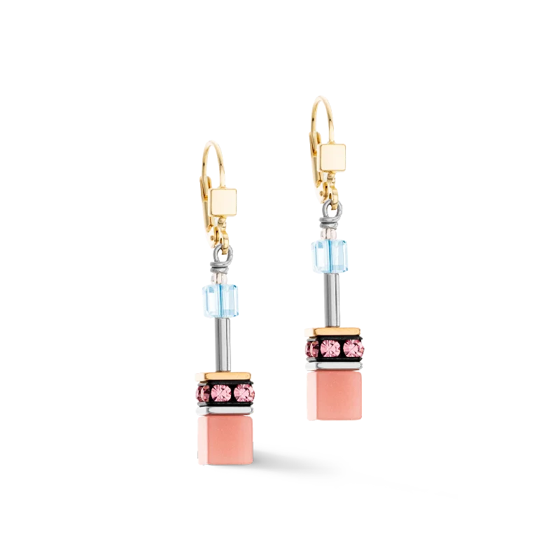 Medium hoop earrings for an everyday look with the perfect balance of style-GeoCUBE® Iconic earrings aqua-apricot