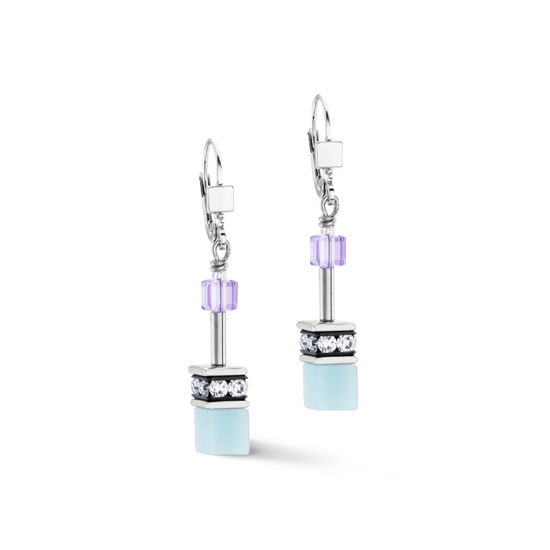 Small hoop earrings for a delicate and understated everyday wear-GeoCUBE® Iconic earrings aqua-lilc