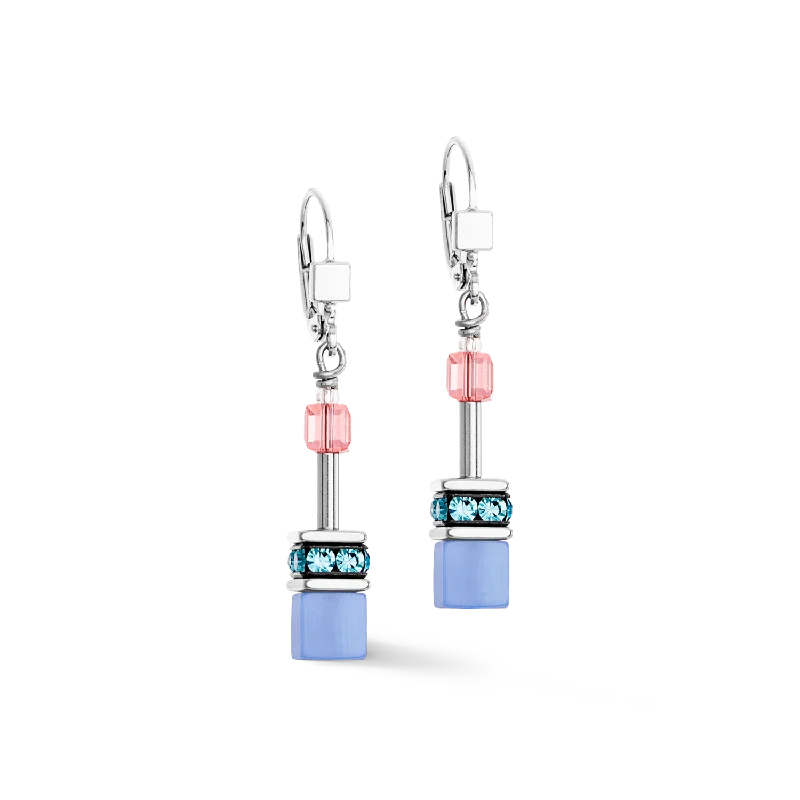 Best hoop earrings with minimalist designs for a clean and modern aesthetic-GeoCUBE® Iconic earrings blue-pink