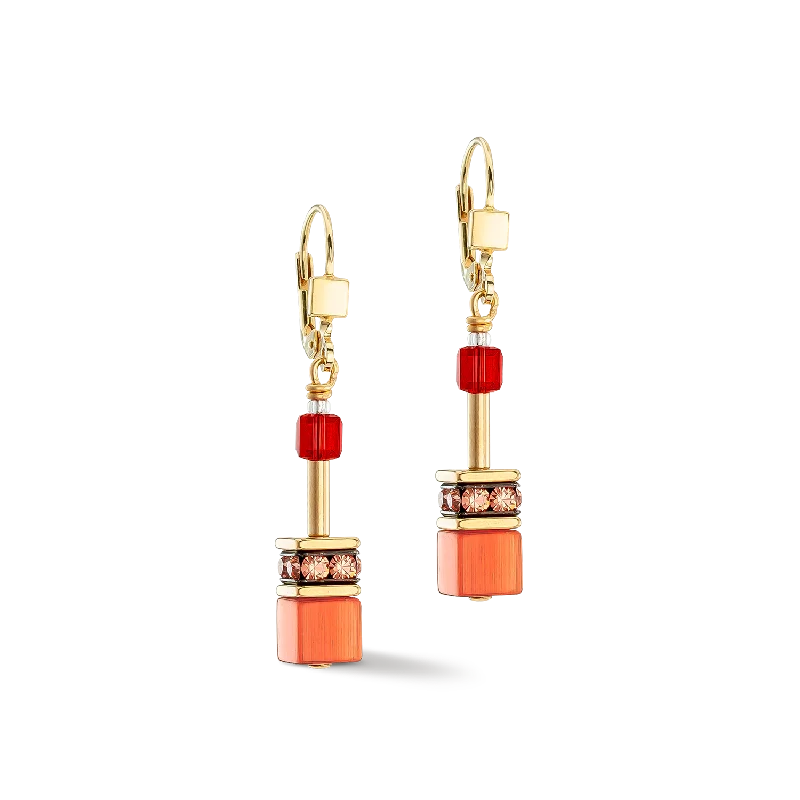 Best hoop earrings with crescent-shaped designs for a bold, moon-inspired style-GeoCUBE® Iconic earrings gold red